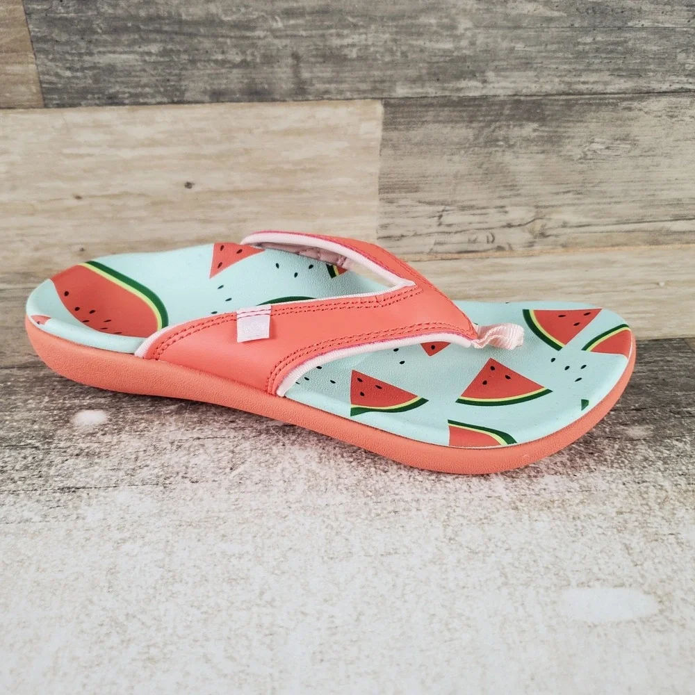 Spenco Yumi Fruitopia Womens Flip Flop Sandals Sz 5 B Vibrant Watermelon Slip On